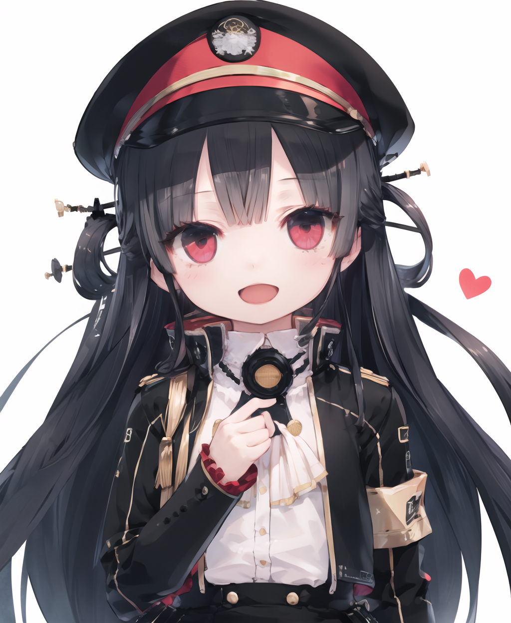01659-1138490034-masterpiece,best quality,_8620 _(uniform_), hat,long hair,open jacket,black skirt,black jacket, (hair rings,black headwear),_smi.png